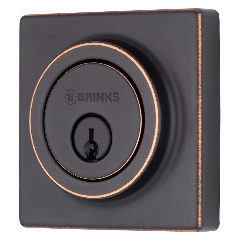 BRINKS – Deadbolt Lock, Single Cylinder Dead Bolt - Tuscan Bronze - Square Exterior Keyed Front Door Entry – Contemporary Modern Finish