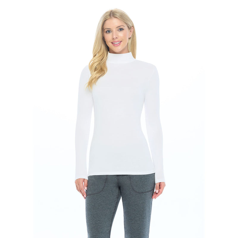 Natural Uniforms Women's Long Sleeve Mock Turtle-Neck T-Shirt Under Scrub Medium White