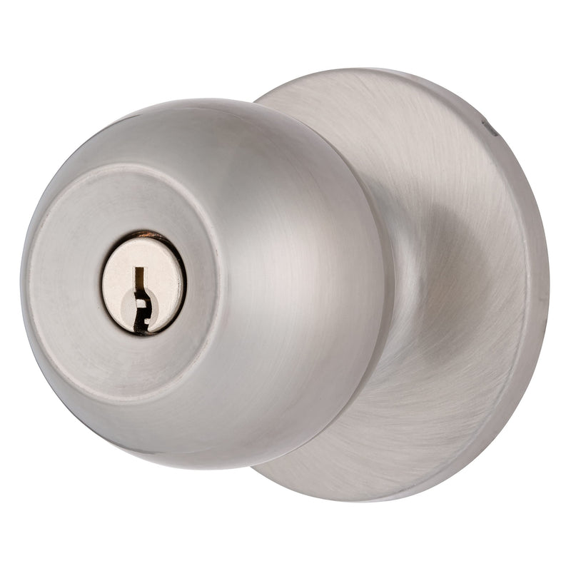 BRINKS Transitional Keyed Entry Door Knob - Satin Nickel Exterior Door Lock Set, Seamlessly Blends with Interior Décor, 1 Pack