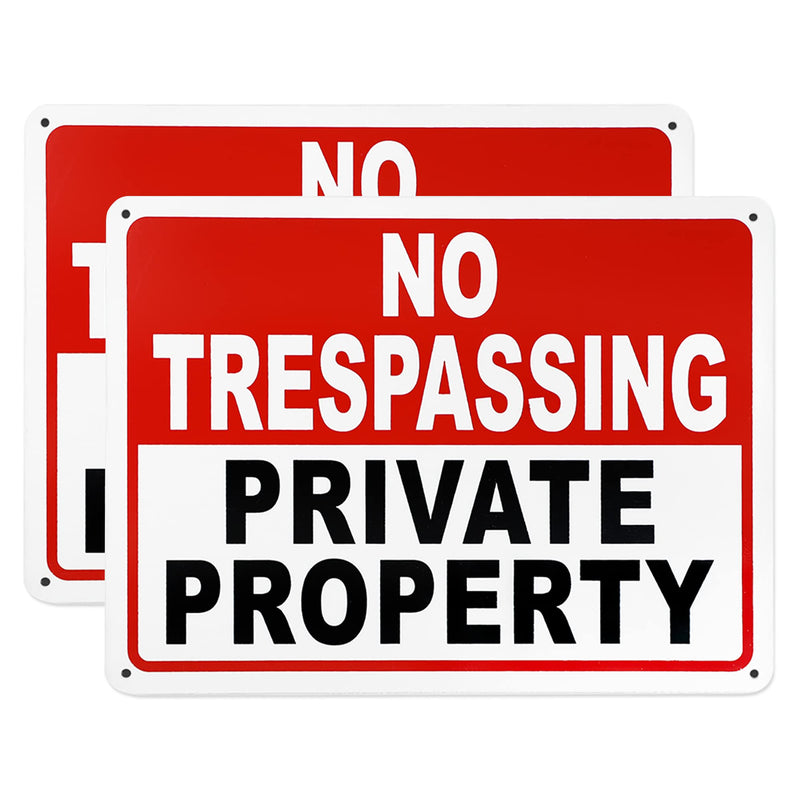 2 Pack No Trespassing Signs Private Property Metal Signs 10x7 Inch 40 Mil Rust Free Aluminum, UV Printing, Weatherproof, Easy to Read & Mount, Security Keep Out Outdoor Sign for Home Business 2PC-Private Property Sign