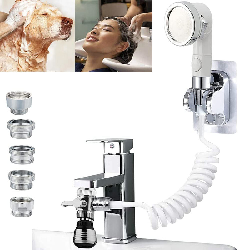 Sink Faucet Hose Shower Sprayer Attachment for Hair Washing&Pet Shower,Water Saving Aerator with 3-Way Diverter Valve for Bathroom Bathtub, Kitchen Faucet, Utility Laundry Tub(White) White with 79" Hose