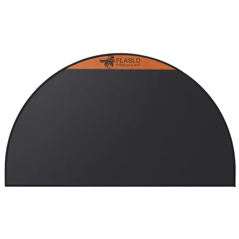 FLASLD Fireproof Fireplace Mat 28×48Inch Half Round Floor Protector 28×48 inch (Semicircular) Black with brown label