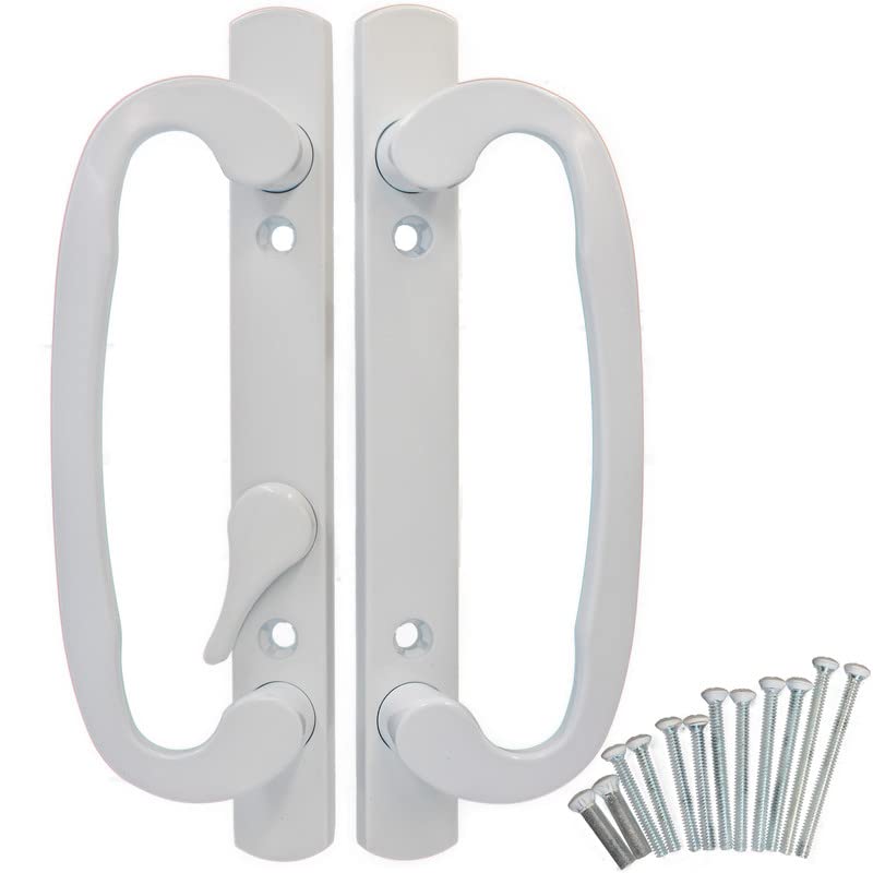 Patio Door Handle 3-15/16 Inch(10cm) Hole spacing （Right and Left Handed）(fit for 45degree Mortise Lock) Non-keyed（Offset Position） White Classic