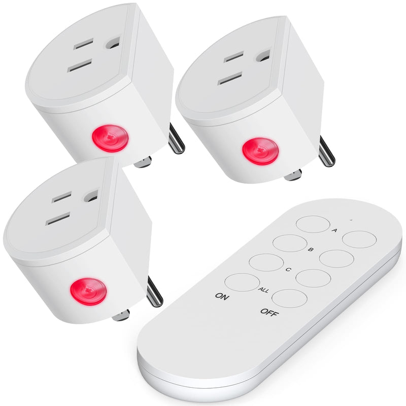 Wireless Remote Control Outlet, SURNICE Mini Remote Light Switch 10A/1200W for Christmas Lights, Up to 130 FT Long Range, FCC and ETL Certified 1T+3R