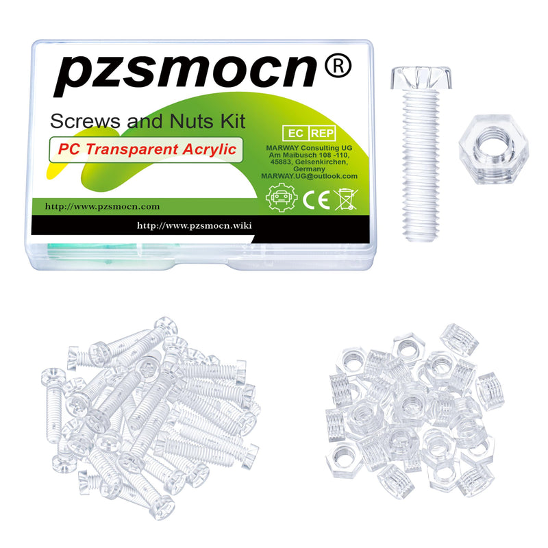 60 Pieces/30 Sets M6*25 mm PC Transparent Plastic Cross-recessed Round Head Screws and Hexagonal Nuts Kit, Corrosion-Resistant, for DIY, Model and Electronic Product Fixation.