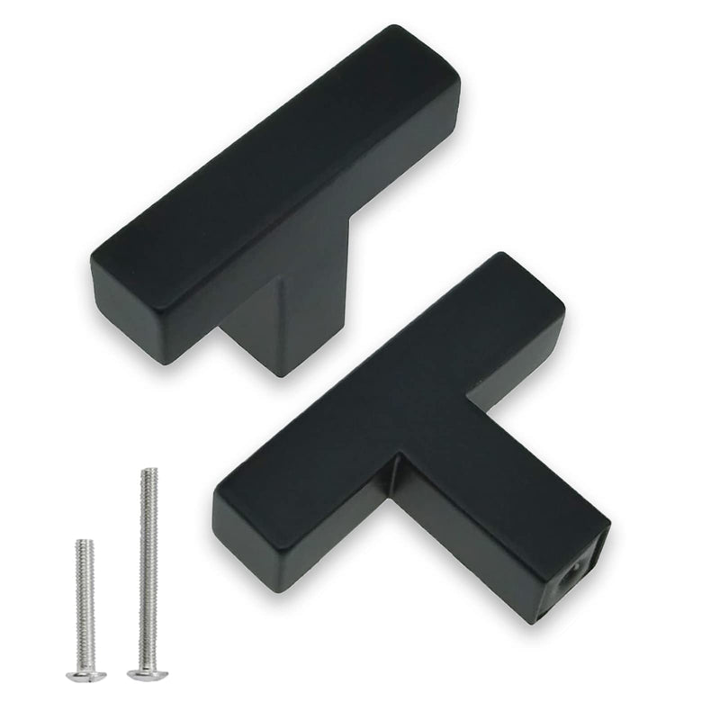Hardware Handle, 2 Pack Square T-Shaped Cabinet Pulls, Matte Black, Stainless Steel, 1.9 inches, Cupboard Cabinets Drawer Knobs Single Hole