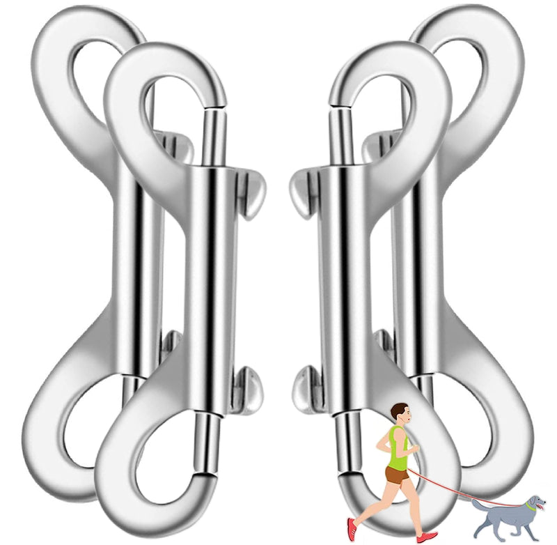 Dog Lesh Double Ended Snap Hooks for Walking Running,Stainless Steel Dog Clips for All Pet Leash,Pet Feed Buckets,Horse Tack,Camping Hammock,Widely Use (4Pack) 4Pack