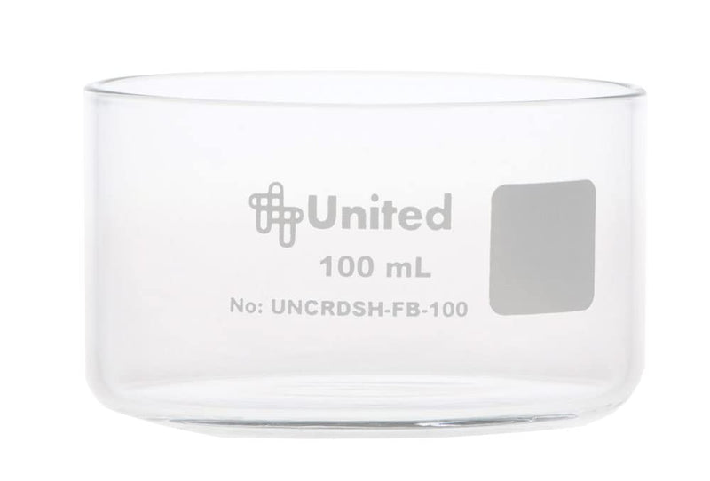 United Scientific Supplies Crystallizing Dish, 100ml Flat Bottom | Borosilicate 3.3 Glass - Laboratory, Kitchen, Crafts | Pack of 6, Clear