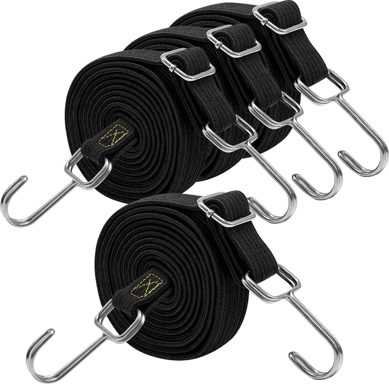 Bungee Cords Heavy Duty Outdoor, Long Adjustable Bungee Cords with Hooks Flat, 80 Inch High Elastic Rubber Bungee Straps with Hooks for Luggage, Roof Racks, Tarpaulin, Moving Cargo, Camps, Tarps 4pcs-80inch-Black