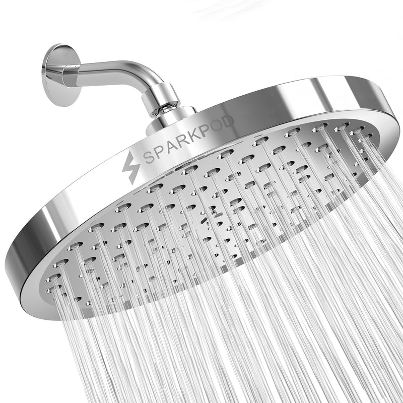 SparkPod Shower Head - High Pressure Rain - Premium Quality Luxury Design - Easy Clean Adjustable Replacement for Your Bathroom Shower Heads (Luxury Polished Chrome, 8 Inch Round) Luxury Polished Chrome