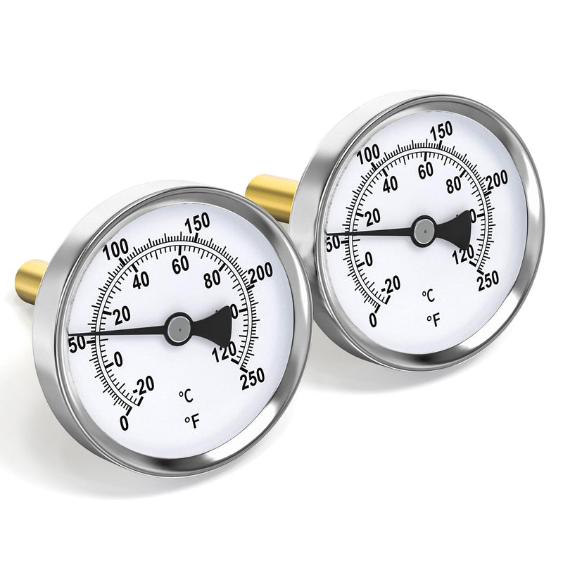 MEANLIN MEASURE 1/2" NPT Bimetal Thermometer for hot Water, boilers, and Pipes，2-1/2" Dial, 2-1/4" Lead-Free Brass Stem，Temperature Range 0-250°F/-20-120°C,Center Back Mount (Pack of 2 2.5Dial/0-250°F(2PCS)