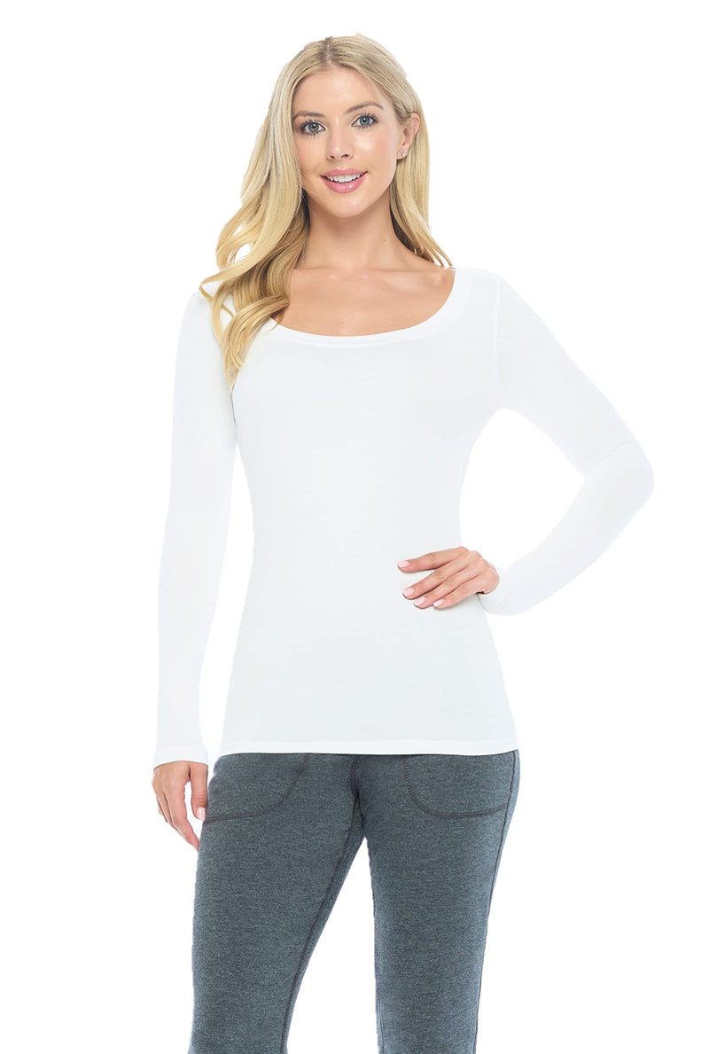 Natural Uniforms Women's Long Sleeve Extra Wide Scoop-Neck T-Shirt Under Scrub 3X-Large White