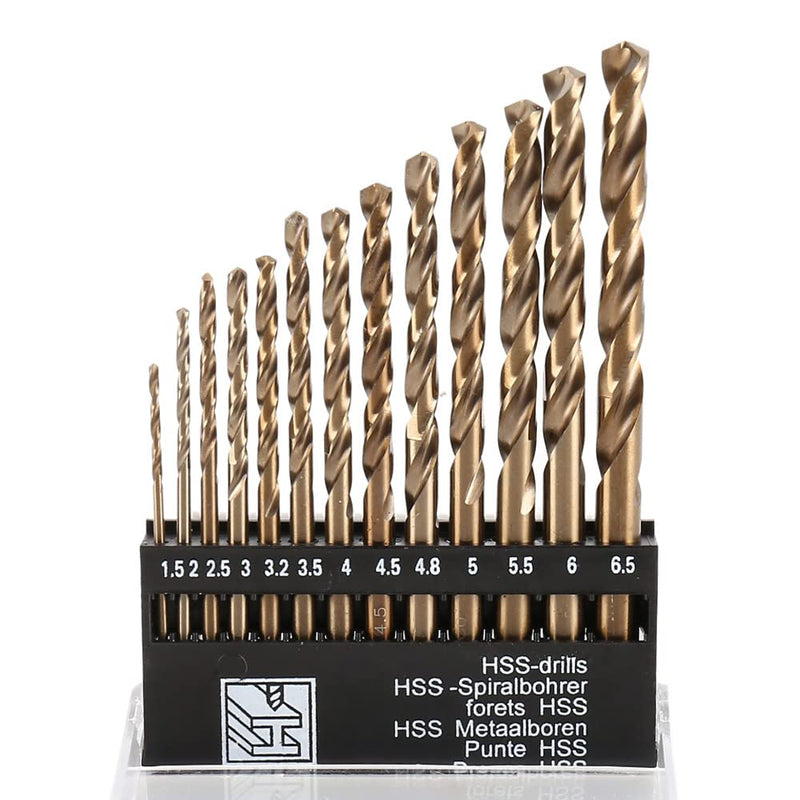 M35 Cobalt Round Straight Handle Metric Drill bit Set 1.5mm-6.5mm Drill Bits Suitable for Stainless Steel, Hard Metal, Cast Iron, Copper, Aluminum Plastic(13pcs) 13pcs