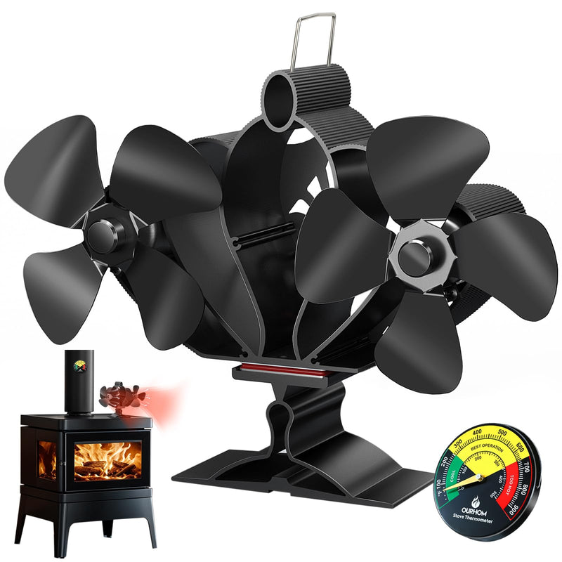 Wood Stove Fan, 8 Blades Heat Powered Fan with Magnetic Thermometer