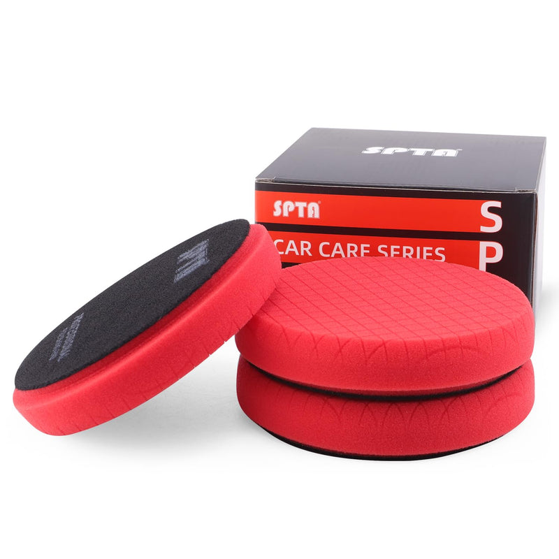 Red T10 Ultra-Fine Finishing Pad, 3Pcs 5.5 Inch Buffing Polishing Pads for 125mm Backing Plate Compound Buffing Sponge for Car Buffer Polisher Compounding, Polishing and Waxing-FPTSS5R-3 5.5inch 3Pcs Red T20 Buff and Wax