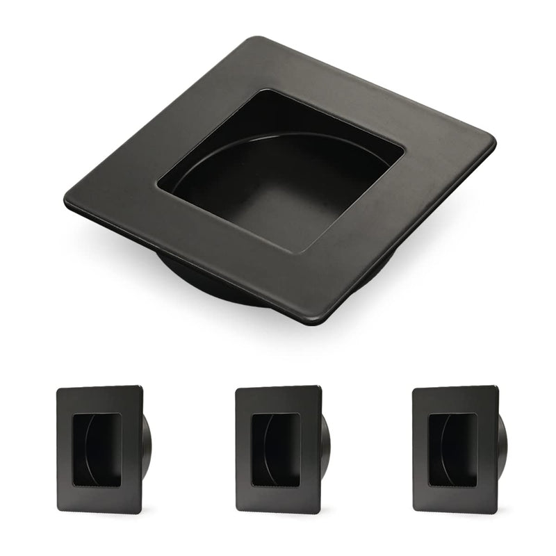 HOMOTEK 4 Pack 2-3/4 Inch Square Recessed Sliding Closet Door Finger Pulls, Diameter 2-3/8 Inch(60mm) Stainless Steel Flush Handles for Pocket Door, Bypass Barn Drawer Pulls(Black) Square-Black