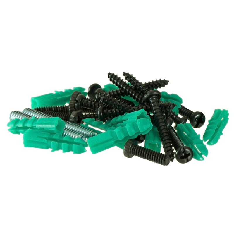 Ivilon Screws Set for Curtain Rods. 2X 1/4-20 Threaded Studs. 12x Wall Anchors and Screws. 6X #10-24 Grip Screws. Color Black