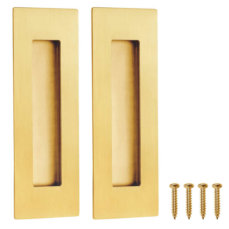 Malimali Recessed Finger Flush Pulls for Pocket, Sliding Barn Door - Brushed Gold Stainless Steel Rectangular Door Pulls (2 Pack) 6 Inch Stainless Steel Brushed Gold