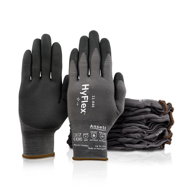 Ansell HyFlex 11-840 Ergonomic Abrasion-Resistant Nylon Spandex Nitrile Coated Industrial Gloves for Automotive, Fabrication Size 6 (XS) 12 Pairs