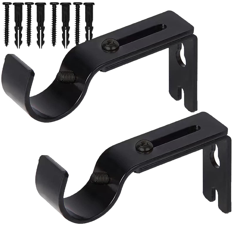Curtain Rod Brackets for Adjustable, 2 Pack Premium Rod Bracket for Walls, Curtain Rod Holder, Drapery Rod Holders Hardware Window Curtain Rod Support Hanger for 1 Inch Rod (Black) Black - NewNest Australia