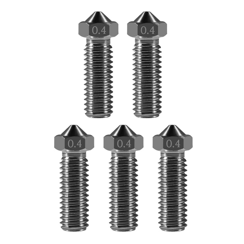 5Pcs Nozzles 0.4mm Hardened Steel Extruder Print Head M6 Lengthen Extruder Thread Volcano Nozzles for 1.75mm Filament E3D V5-V6 3D Printer Grey