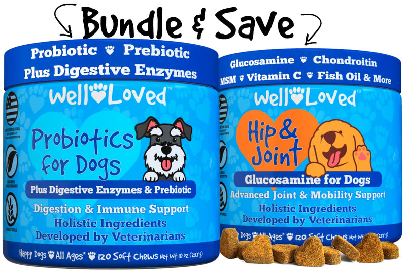 Probiotics for Dogs and Joint Supplement for Dogs, Well Loved Dog Chews, Made in USA, Vet Developed, Dog Probiotic Chews, Glucosamine for Dogs - PawsPlanet Australia