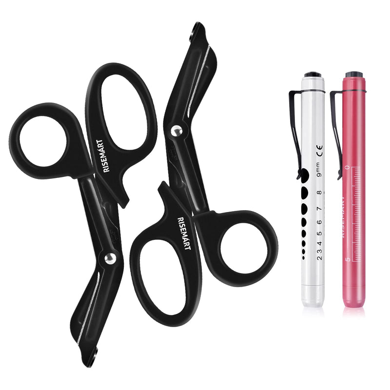 RISEMART Bandage Scissors and Pen Light for Nurse - Trauma Shears Medical Scissors 7.5" Surgical Scissors,Medical LED Penlights with Pupil Gauge for Nurse, Doctors, Nursing Students, EMT