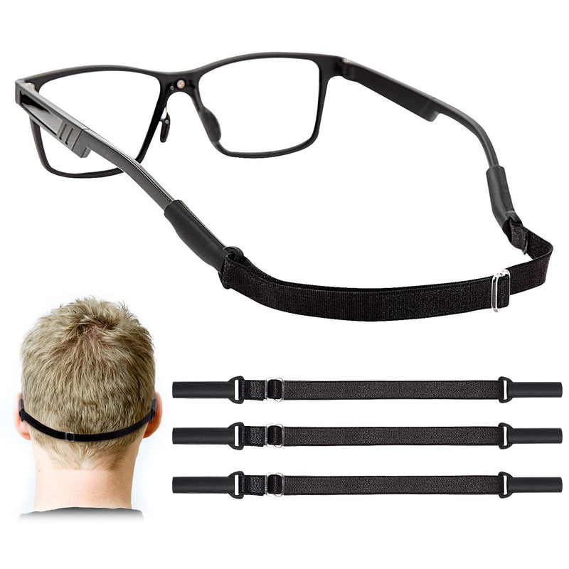 Adjustable Glasses Straps - 3 Pcs No Tail Adjustable Eyewear Retainer Glasse Strap for Men's Glasses Straps, Kids' Glasses Straps, Women's Glasses Straps, Sunglasses Straps, Black(7.5-13.5 inch) 7.5-13.5 inch