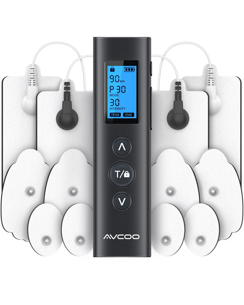 30 Modes TENS EMS Unit Compact Muscle Stimulator for Pain Relief, Rechargeable & Portable Dual Channel EMS Muscle Stimulator with 30 Intensity Levels and 12 Electrode Tens Unit Replacement Pads Black