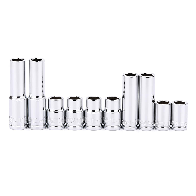 CASOMAN 10Piece Impact Socket Set, 1/4" & 3/8" Drive, Deep & Shallow, 10mm, Metric, Mirror Chrome Finish 10PCS 10mm 1/4&3/8-Inch