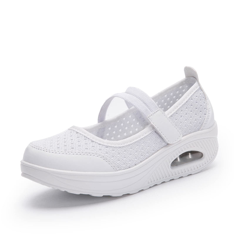 Touchmosees Women's Nurse Sneakers Orthopedic Diabetic Walking Wedge Sneaker Platform Toning Rocker Shoes 8023 White 38