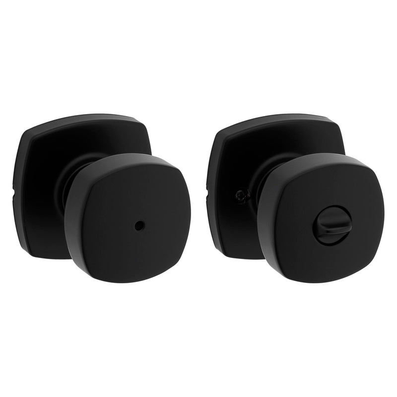 Kwikset Arroyo Interior Privacy Door Knob, Matte Black Modern Bedroom and Bathroom Door Handle with Lock, Contemporary Keyless Push-Button Locking Doorknob