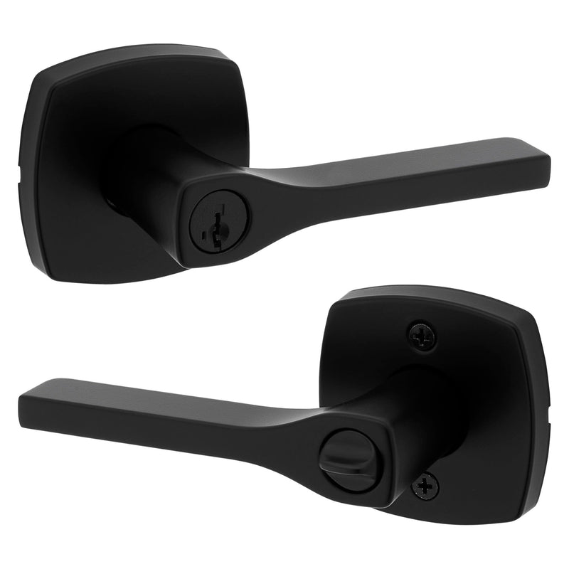 Kwikset Tripoli Lever Entry Door Handle with Lock and Key, Secure Keyed Reversible Lever Exterior, For Front Entrance and Bedrooms, Matte Black, Pick Resistant Smartkey Rekey Security and Microban 1 Pack