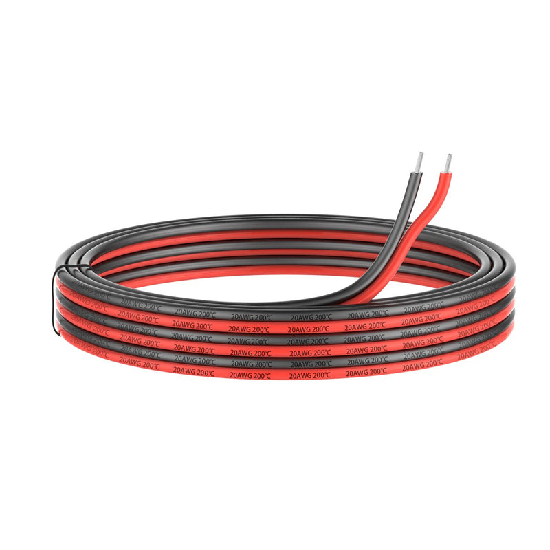 20awg Silicone Electrical Wire 2 Core Wire 20ft [Black 10ft Red 10ft] 20 Gauge Soft and Flexible Hook Up Oxygen Free Strands Tinned Copper Wire 20AWG