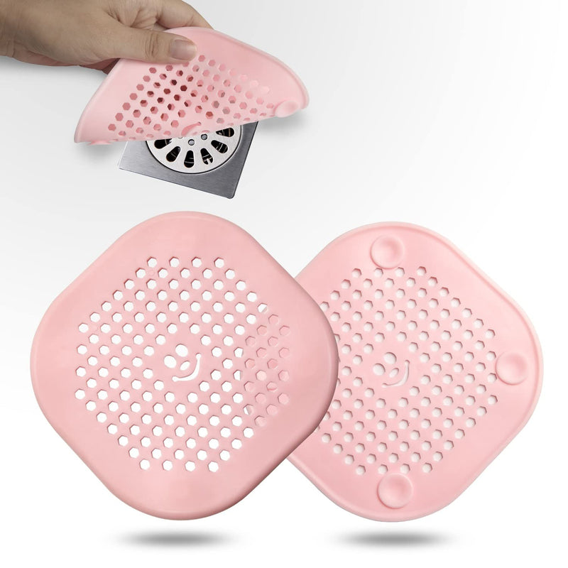 2 Pack Drain Hair Catcher Silicone Drain Protector Bathroom Accessories Hair Stopper Drain Cover for Shower Kitchen Bathroom Tub Pink