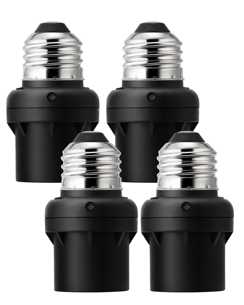 DEWENWILS Light Sensor Socket, Dusk to Dawn Sensor Socket, Light Bulb Socket for Light Fixtures, Compatible with Incandescent/CFL/LED/Halogen Bulbs, 4 Pack Black