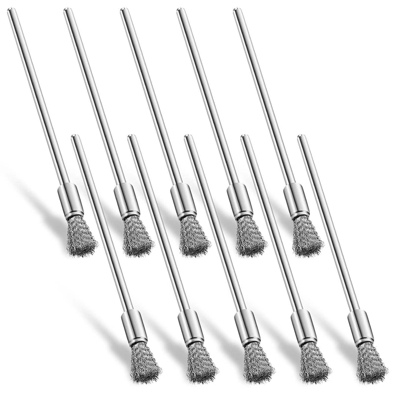 Lounsweer 10 Pcs Wire Brush Extended Cleaning End Brushes Pen Wire Brush 3 mm Mandrel Rust Paint Removal Bits Polishing Rotary Tool Accessories, 6 mm End Brush (Stainless Steel) Stainless Steel
