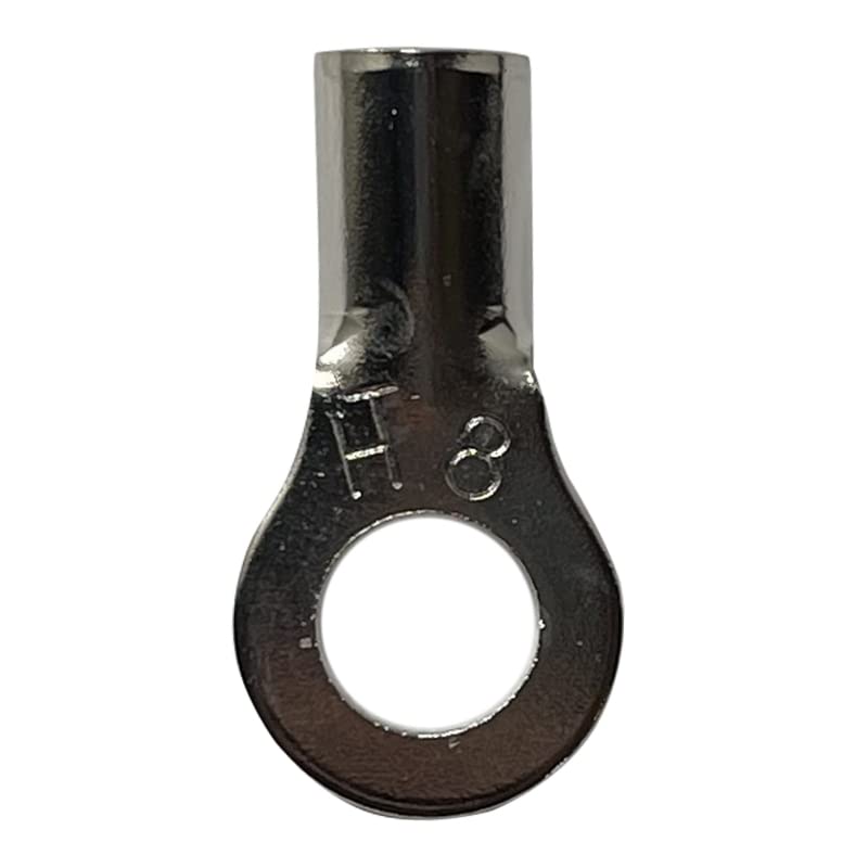 100 Pack - High Temp Non-Insulated Ring Connector - 8 Gauge 1/4" Stud - 600 Volts Rated Nickel-Plated Steel & V-Grooves Serrations for Strong Crimps & Corrosion Resistance - Made in USA