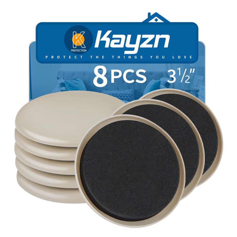 Furniture Sliders 8pcs 3 1/2 inch - Heavy Duty Reusable Round Sliders for Moving Furniture on Carpet, Easily Move Couches/Beds/Armoires 8pcs 3.5" Beige