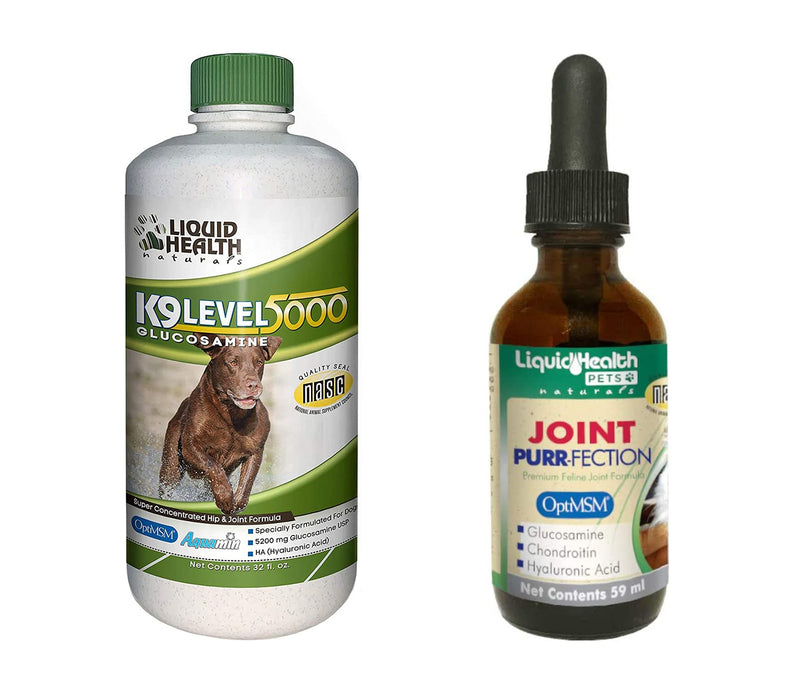 LIQUIDHEALTH Pets K9 Level 5000 Glucosamine Chondroitin for Dogs & Puppies & Joint Purr-Fection Hip & Joint Glucosamine Drops for Cats & Kittens - Pet Supplement Bundle for Joint Health & Mobility - PawsPlanet Australia