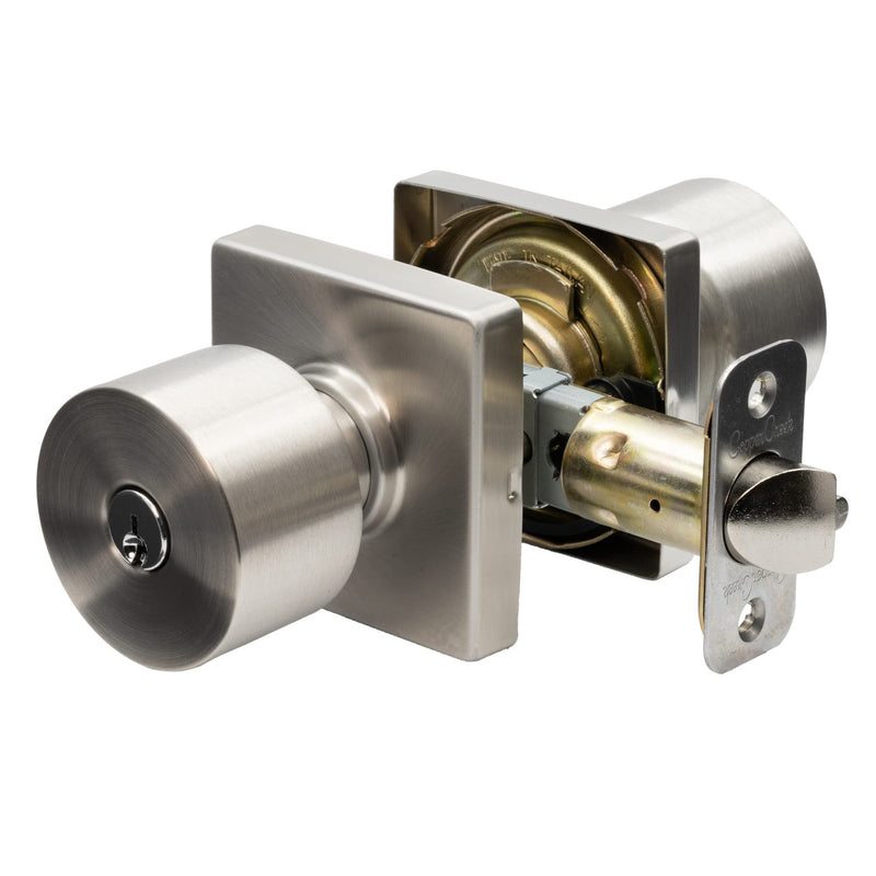 Copper Creek Metro Entry with Square Rosette Door Knob in Satin Stainless