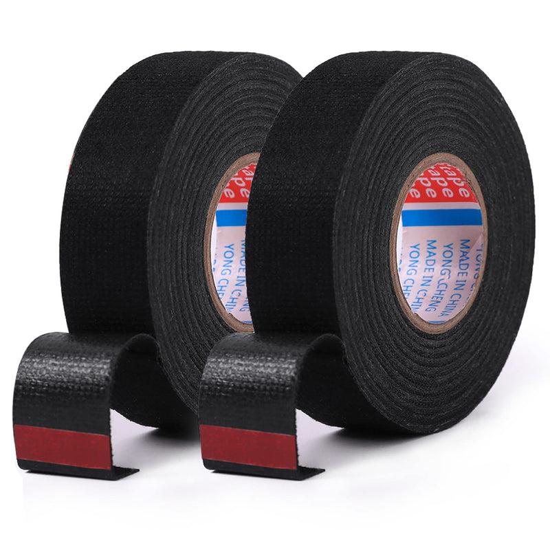 HSTECH 2 Rolls Wire Loom Harness Tape, Speaker Wiring Harness Cloth Tape, Black Adhesive Fabric Tape, for Automobile Electrical Wire harnessing Noise Dampening Heat Proof （15mm X 15m） Width:15mm (2 Rolls)