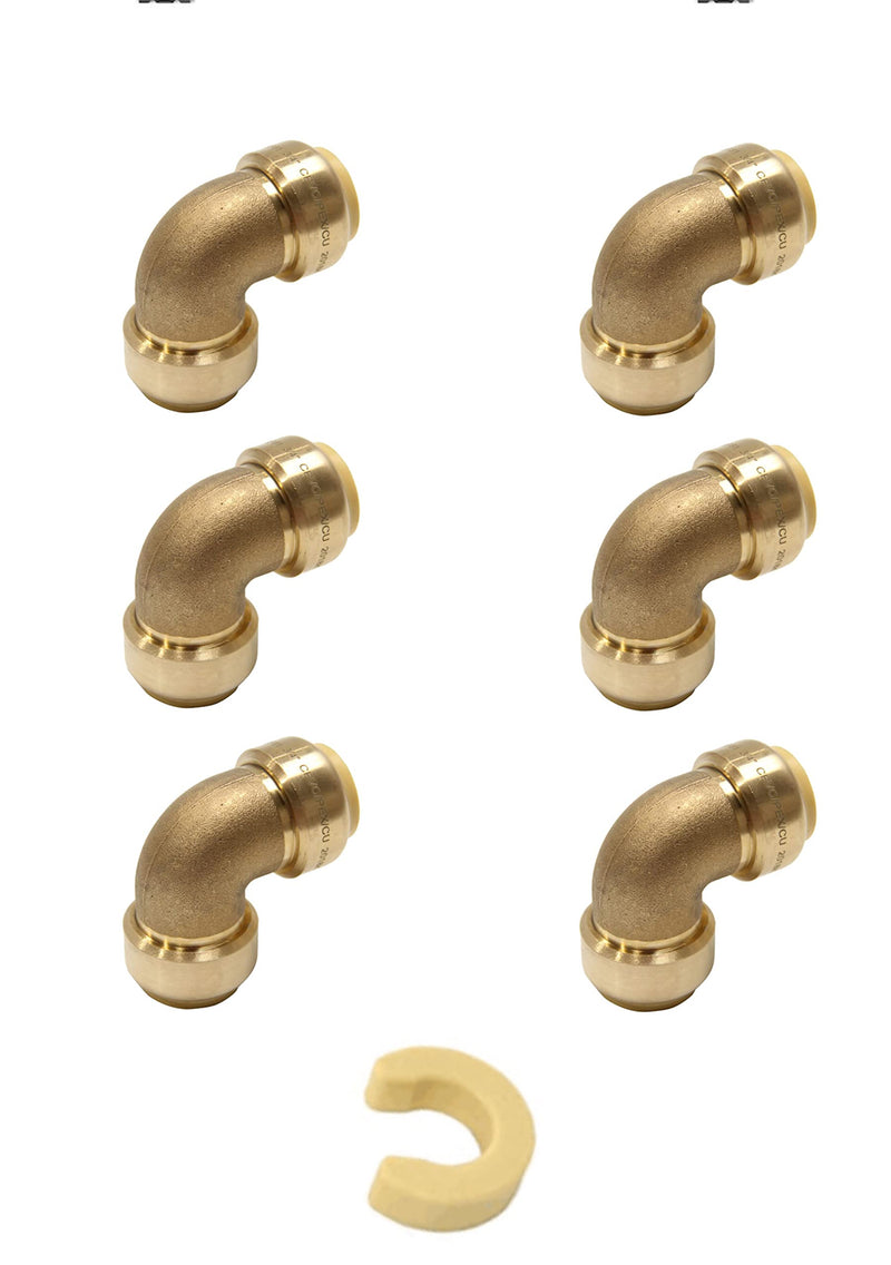 6Pcs EFIELD 3/4 Inch X 3/4 Inch Elbow Push-Fit Brass Fitting(PF049-6) 3/4" x 3/4"(Pack of 6)