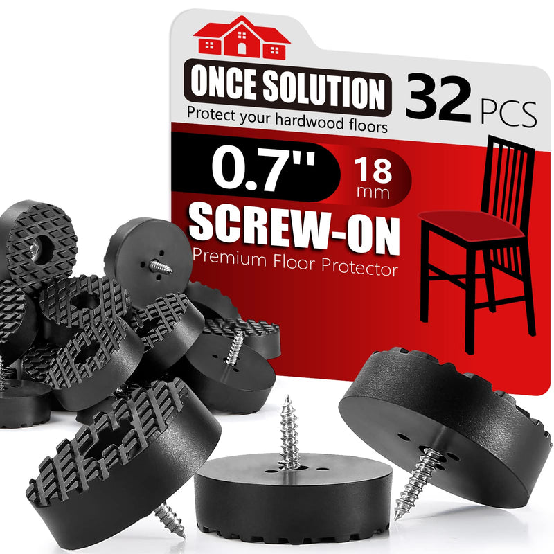 Screw-On Rubber Feet for Furniture - 32PCS Floor Protector for Chair Leg - 0.7" Sturdy Feet for Cutting Board Non Slip - Black Furniture Pad for Hardwood Floor - Durable Furniture Rubber Bumper 0.7 inch-32pcs