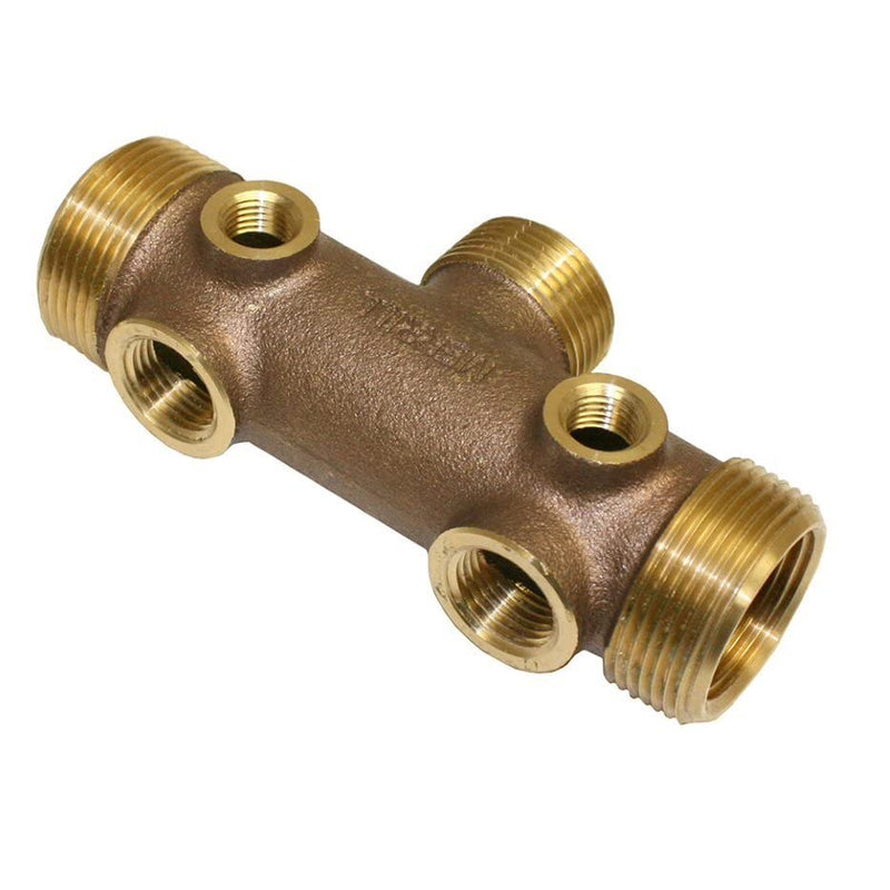 Merrill MFG BATNL100CXS 2-1/2" x 1" Brass Tank Tee, Compact Well Pressure Tank Manifold with 1" MIP Tank Connection & 1/2" NPT Drain Port for Water Systems 2 1/2 in X 1 in.