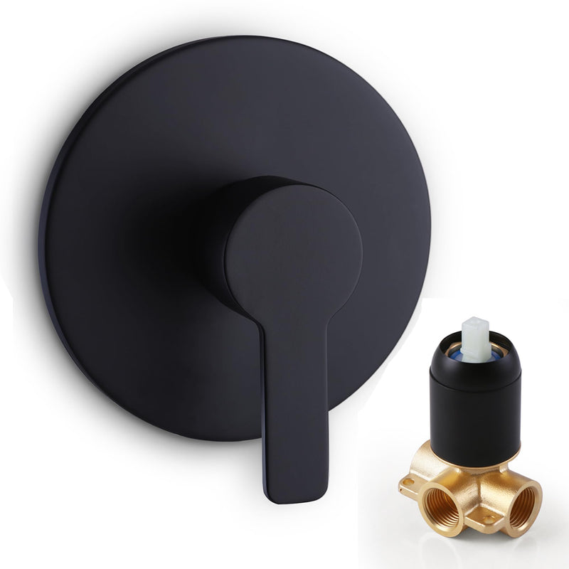 Shower Valve Handle Bathroom Shower Mixer Valve Kit, Wall Mount Rough-in Tub Shower Control Valves Round 1 Way Single Function, Female Thread, Matte Black 1 Way Female Thread