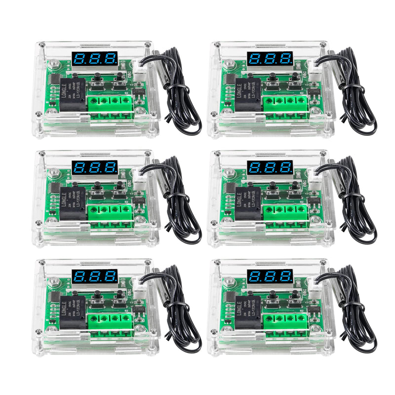 6pcs W1209 12V DC Digital Temperature Controller Board with Case Micro Digital Thermostat -50-110°C Electronic Temperature Temp Control Module Switch with 10A One-Channel Relay and Waterproof Blue 12V BLUE