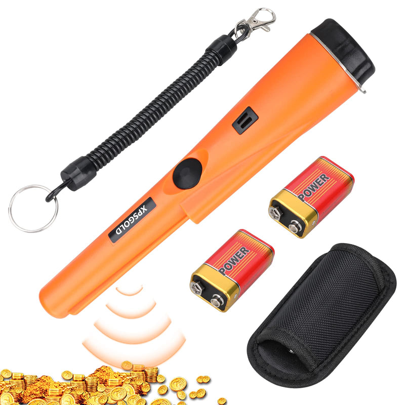 Metal Detector Pinpointing,Waterproof Pinpointer 360 Degree Search Gold&Treasure Finder with Belt Holster &LED Indicator& Buzzer Vibration, for Adults and Kids (Orange) Orange