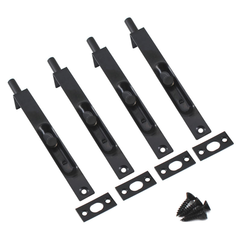 8 Inch Stainless Steel Door Lock Concealed Flush Bolt Slide Latch Bolt with Screws Black (4 Pieces) 8 Inch