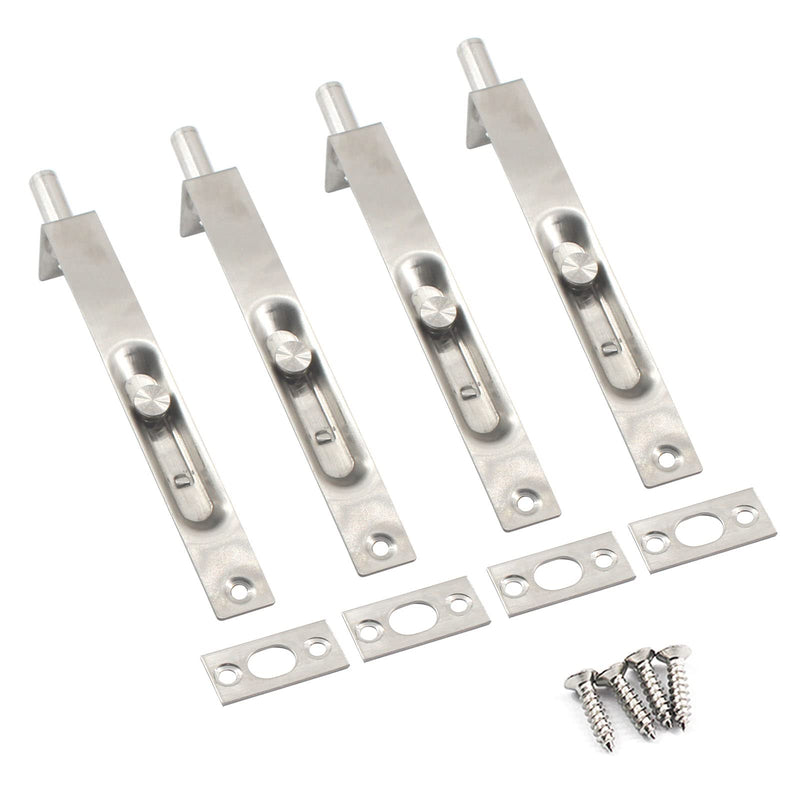 8 Inch Stainless Steel Concealed Door Lock Flush Slide Latch Bolt with Screws Silver (4 Pieces) 8 Inch